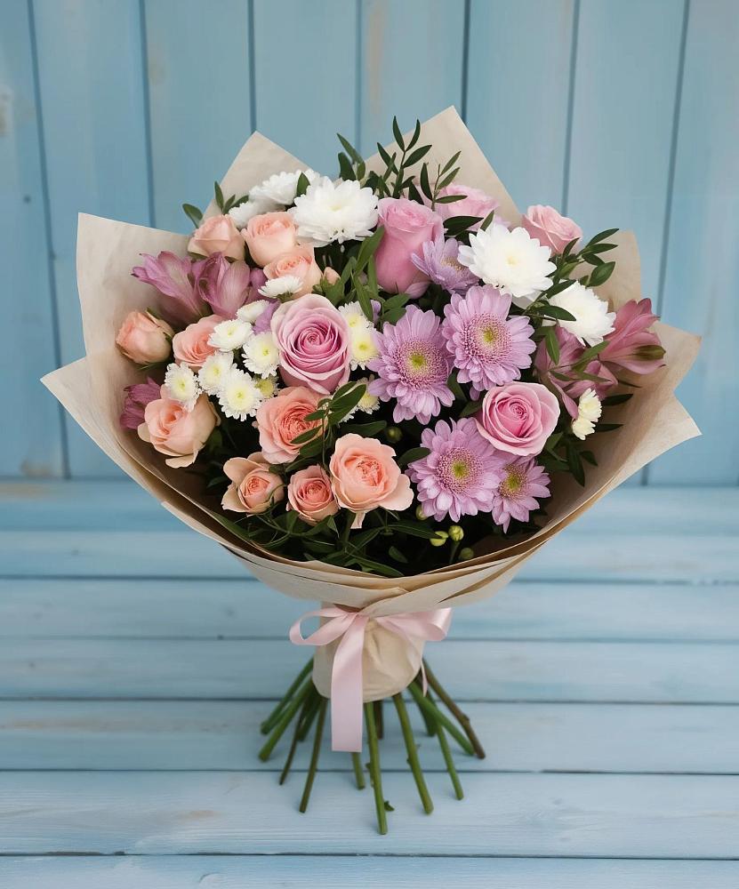 Букет цветов из: Хризантемы, Розы и Альстромерии в Янауле