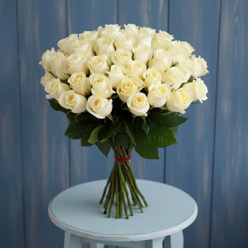 Букет 51 Белая роза Эдлесс Лав в Янауле