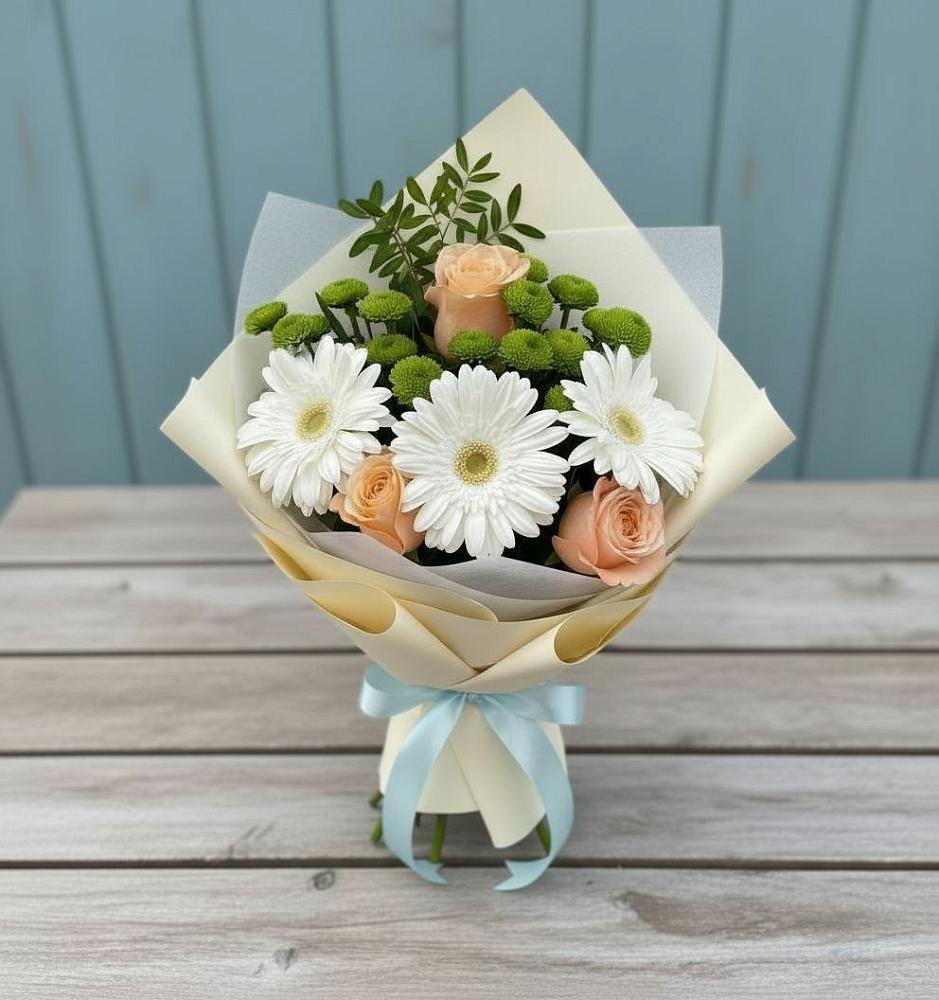 Букет цветов из: Герберы, Розы и Хризантемы в Янауле
