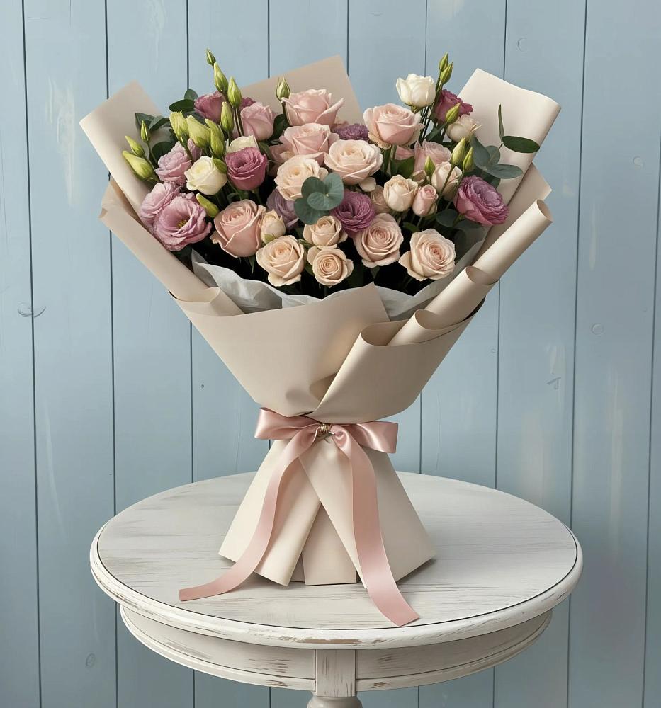 Букет цветов из: Розы и Лизиантусы в Янауле