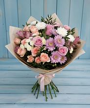 Букет цветов из:  Хризантемы, Розы и Альстромерии в Янауле